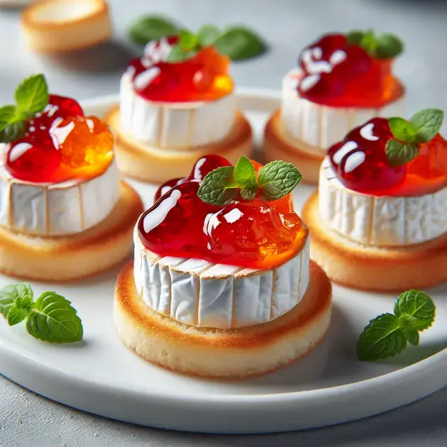 Canapés de Queijo Brie e Geléia de Frutas 