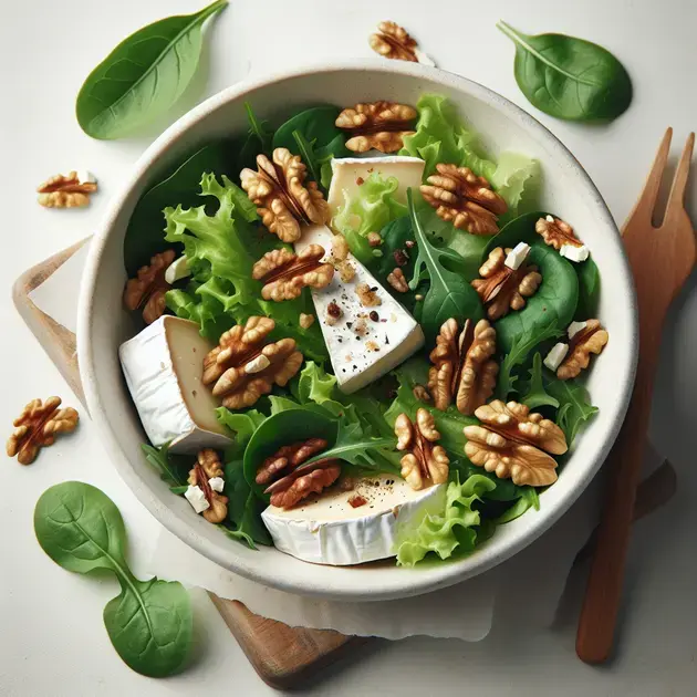 Salada de Folhas Verdes com Nozes e Queijo Brie 