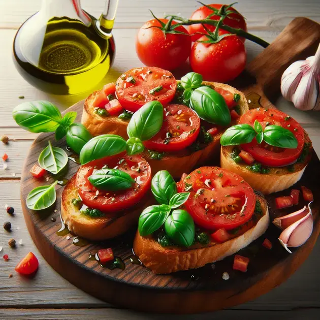 Receitas com Beringela: Bruschetta de Tomate e Manjericão 